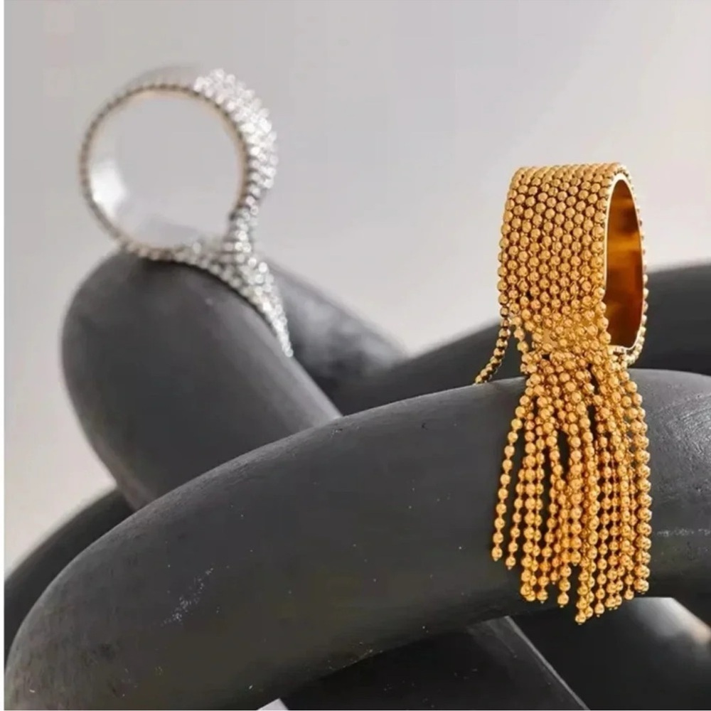 Tassel Gold Stainless Steel Waterproof Resizable Ring - Picture 2 of 16